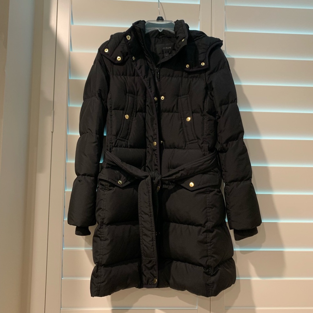 J. Crew Women’s Black belted puffer parka coat